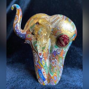 Golden Quilt Millefiori Murano Elephant Glass Italy Gold Aventurine Fleck